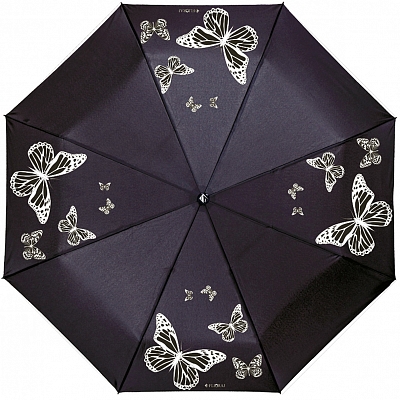 Зонт Flioraj 210202 Тайные знаки, бабочки ж 3сл с/а черн п/э