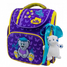 Ранец школьный фиолетовый с мишкой 